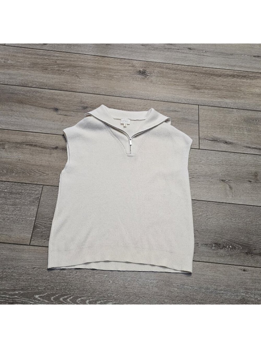 Cyrus Women's Size L Half-Zip Knit Vest Cream Troyer Collar Sleeveless Sweater